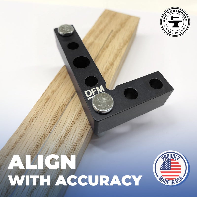 DFM Tool Works Small Square and Center Finder - Made in USA Versatile Woodworking Tool with 11/32" Center Marking Hole for Larger Pencils, Carpenter Tool for Accurate Line Transfers (Black) - Image 4